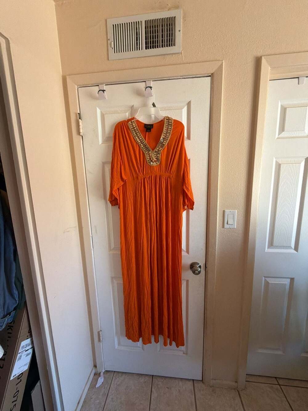 IMAN Global Chic Orange Beaded V-Neck Kaftan Maxi Dress EPI 1086-D